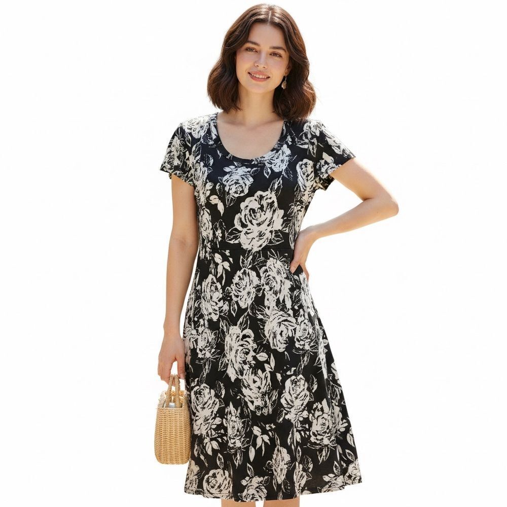 Karen Kane Black Floral Short Sleeve Dress